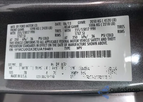 2014 Ford Escape Se из США, поврежденный, VIN 1FMCU0GX3EUA19481